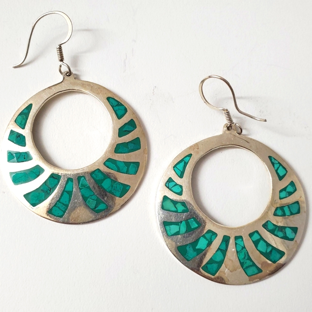 Sterling Silver 925 Turquoise Inlay Earrings – A Tribute to Artisanal Elegance